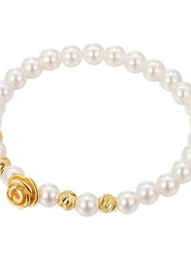 旭平玫瑰花仿珍珠手串时尚轻奢小众手饰2025年新款七夕礼物送女生