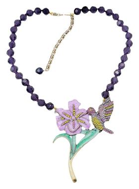 男女花朵小鸟项链滴釉色彩感紫色