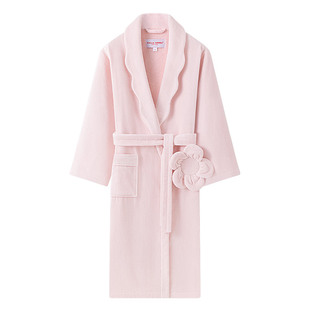 CallaAngel纯棉浴袍女毛巾料长绒棉柔软吸水加厚花朵粉色浴衣新款