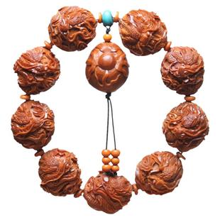 橄榄核手串23大籽九龙戏珠核雕文玩纯手工雕刻橄榄胡手把件手链男