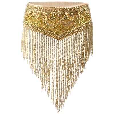 重工米珠流苏腰封加长银色腰带