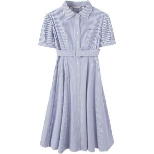 Navigare意大利小帆船条纹短袖衬衫裙女26夏季新款收腰女士连衣裙