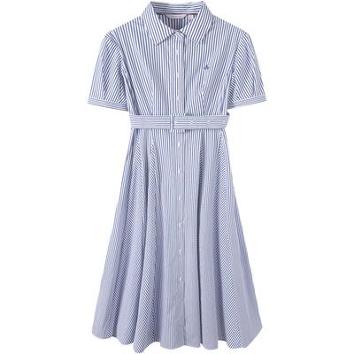 Navigare竖条纹时尚短袖连衣裙