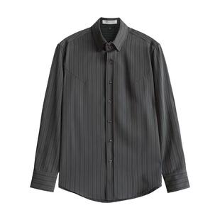 MCCEVTG法式条纹衬衫男士免烫抗皱轻熟商务通勤男装复古高领衬衣