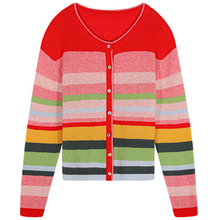 落落狷介毛衣可外穿内搭女2025新款条纹花色开衫毛线衣小个子羊毛