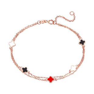 ZJUZ18K金双层三色四叶草彩金手链玫瑰金女2025新年礼物定制刻字