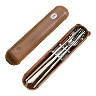 304不锈钢带盒子勺子户外旅行专用便携野炊餐具汤匙调羹筷子3件套