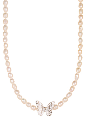 法式淡水珍珠蝴蝶洋气锁骨链