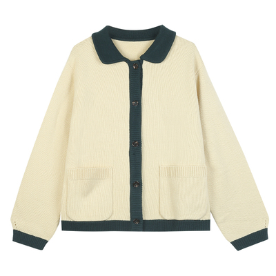 omont撞色翻领羊毛毛衣开衫外套