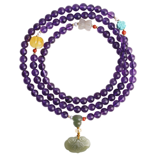 心斋堂【时轮】天然紫水晶108颗佛珠手链净体紫色水晶念珠手串女