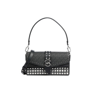 MICHAEL KORS MK Greenwich 铆钉logo皮革单肩包斜挎包 女款 黑色