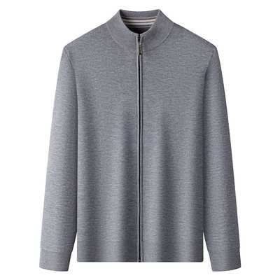 罗蒙抗起球拉链外套针织纯色毛衣