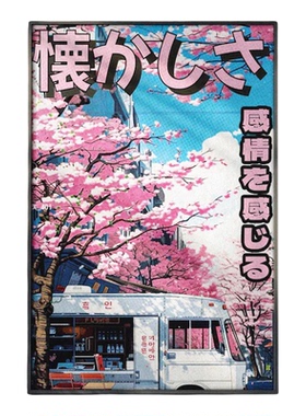 镰仓海岸樱花电车富士山赛博朋克风日本风景装饰画无框画日式文艺