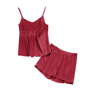 夏季性感冰丝吊带短裤女薄款仿真丝睡衣两件套大码春秋家居服套装