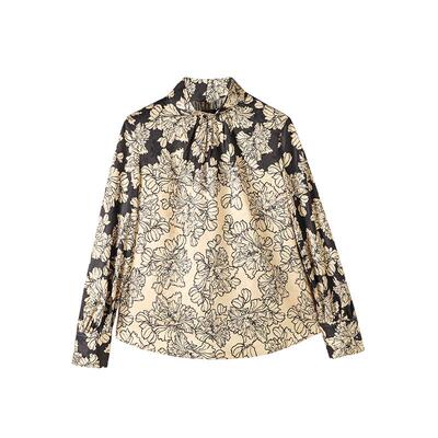 CHESONSE优雅桑蚕丝修身印花衬衫