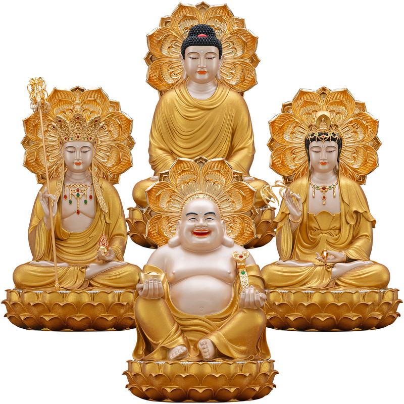 纯铜鎏金娑婆三圣佛像弥勒佛摆件