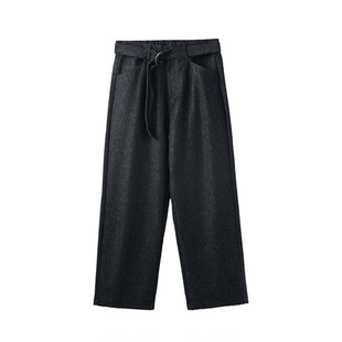 DICEOFF腰带直筒裤老钱风休闲裤秋冬通勤长裤男士复古牛仔裤