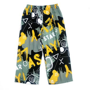 儿童七分裤夏棉绸薄款人造棉空调裤宽松防蚊男童女童家居宝宝睡裤