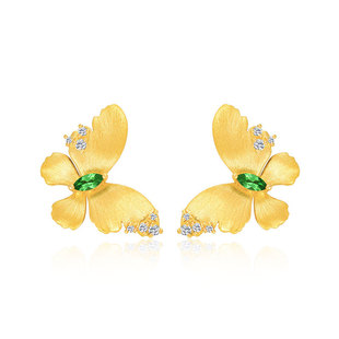 黄金耳钉女足金5G蝴蝶气质款耳饰莫桑石古法金耳环首饰送女友礼物