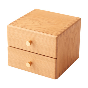 樱桃木桌面收纳盒置物架玄关抽屉储物盒饰品杂物收纳柜双层迷你柜