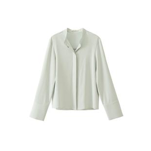 【到手179元】简约法式小立v领长袖衬衫休闲宽松百搭衬衣上衣女秋