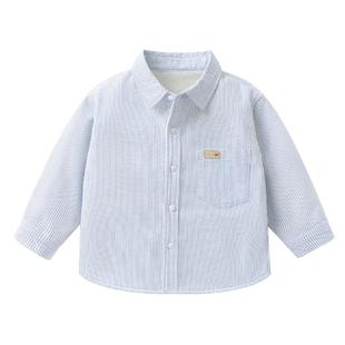 右欧男女童条纹加绒衬衫外穿保暖冬季新款童装儿童衬衣打底衫内搭