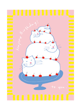可爱插画生日蛋糕贺卡信封