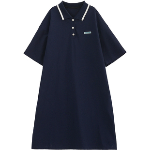 诺诺公主S1N 初中生裙子女夏季女童中长款polo领连衣裙中大童裙子