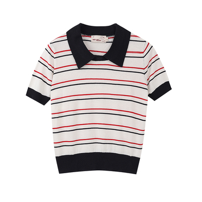 FFBLUEmiu系针织Polo领上衣短袖