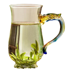 北大史绿茶专用玻璃茶杯高硼硅耐热龙把水杯高颜值带把透明泡茶杯