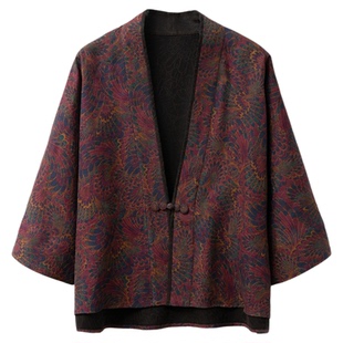 一丝牵100%桑蚕丝双面穿绢纺香云纱印花真丝开衫茶服一粒扣外套春