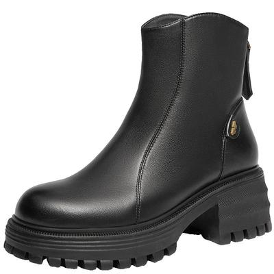 瘦瘦加绒女靴超软粗跟厚底百丽