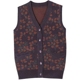 中老年人秋装羊毛马甲女妈妈毛衣开衫背心奶奶装马夹针织衫上衣服