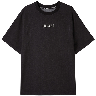 U/TI黑色酷感水洗廓形T恤女 设计感百搭休闲上衣尤缇2024夏季新款