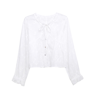 荒荒家 法式刺绣上衣2025夏季新款小心机微透设计白色绑带衬衫女