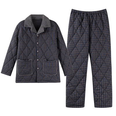 睡衣男士冬季三层加厚梭织夹棉