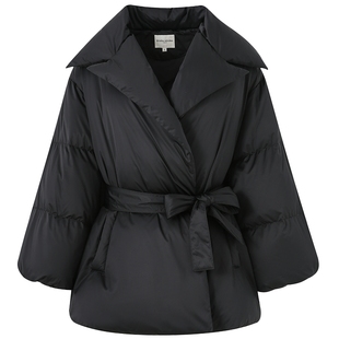 DIANAVEVINA冬季新款大翻领云朵零压90鸭绒中长款系带羽绒服