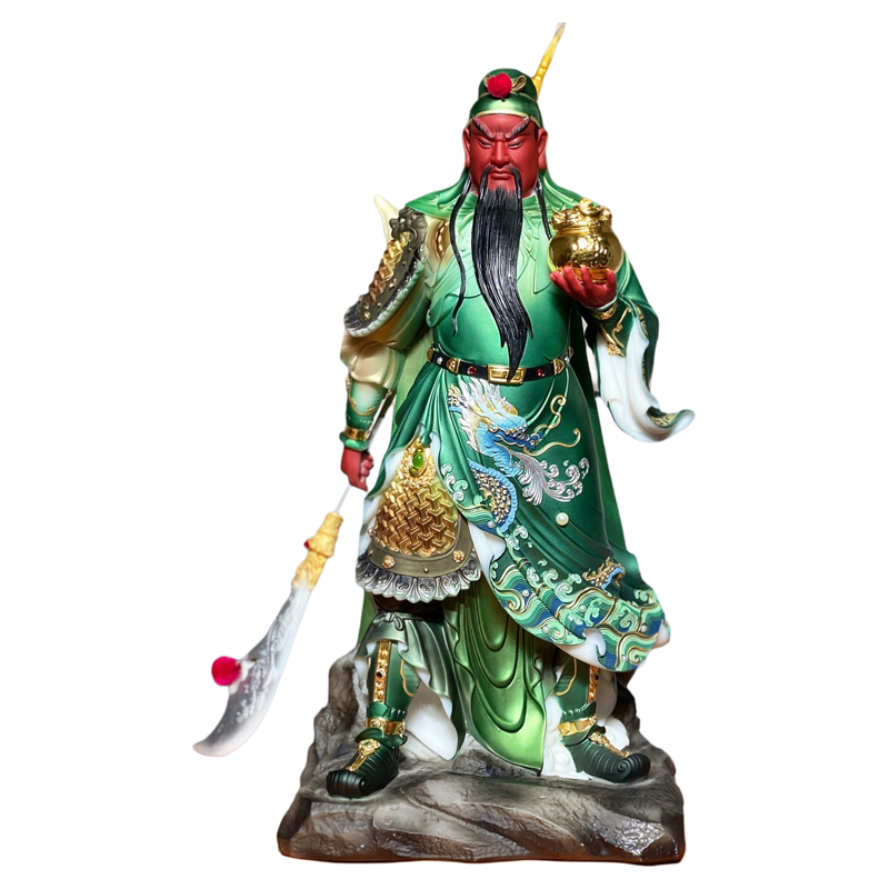 汉白玉托宝关公关二爷武财神摆件