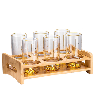 水晶白酒杯二两带刻度杯子轻奢家用金箔玻璃套装一两酒杯套装酒具