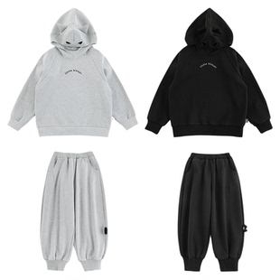 幼悠男童2026春秋新款小怪兽连帽卫衣厚实保暖束脚裤儿童运动套装