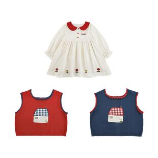 幼悠 女童苹果牧场系列春季卡通贴布绣花毛衣背心郁金香A字连衣裙