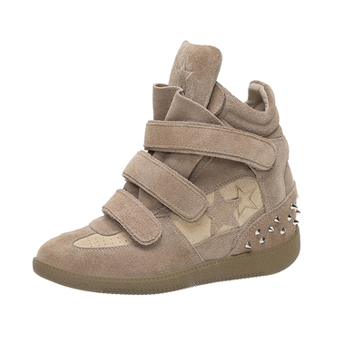 厚底高帮鞋复古内增高女鞋魔术贴