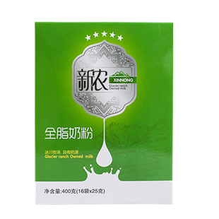 新疆新农全脂奶粉成年女士营养纯牛奶粉国产中老年奶粉盒装400g