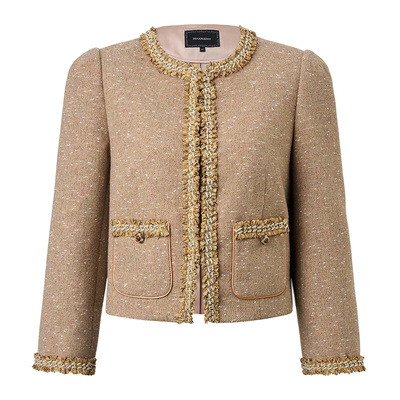 七分袖直身花纱外套，前中对勾