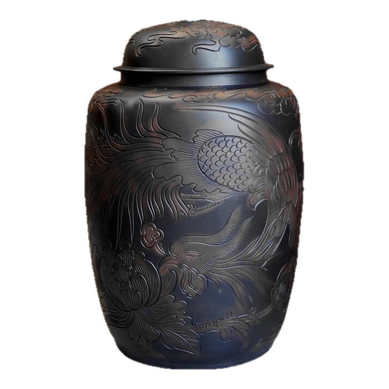 建水紫陶茶叶罐特大号精品普洱茶饼缸密封罐存茶缸储茶罐云南陶瓷