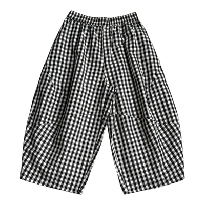 设计师款黑白格棉麻灯笼裤显瘦