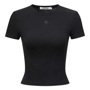 CLIMAX VISION十字花满天星烫钻紧身显瘦舒弹短款辣妹短袖T恤女