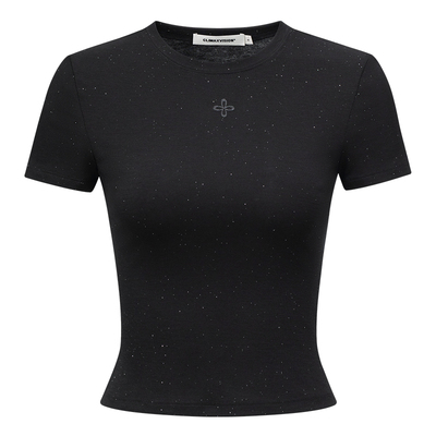 CLIMAX VISION十字花满天星烫钻紧身显瘦舒弹短款辣妹短袖T恤女