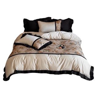 法式复古中古风全棉长绒棉四件套天丝纯棉印花被套床单公主风床品