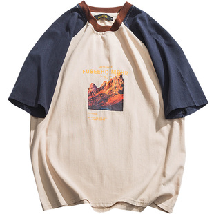 万有引力博物馆|插肩袖小印花短袖T恤女学生宽松BF风远近渔同款